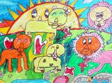 儿童水彩画作品，狮子乐园
