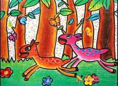 儿童油画棒，两只奔跑的小鹿