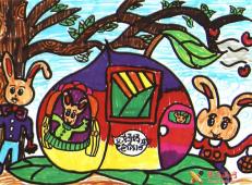 水彩画，儿童作品《快乐的小兔子》