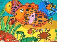 儿童水彩画，海底世界