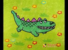 儿童动物油棒画《大鳄鱼》