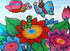 儿童油画棒，花丛中的小动物