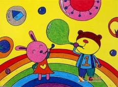 儿童油画棒，七彩的彩虹桥
