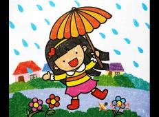 儿童油画棒作品《下雨天》