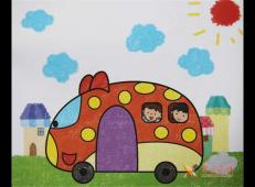 儿童油画棒作品，儿童画我们的校车