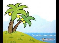 儿童油画棒作品，美丽的椰子树