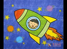 儿童画宇宙飞船，飞船油画棒