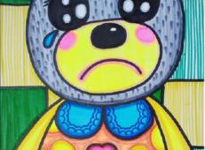 油画棒小熊，儿童画哭泣的小熊