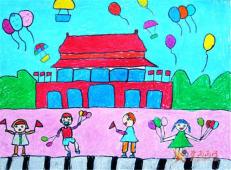 儿童画我爱北京天安门，北京天安门油画棒