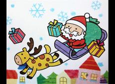 儿童画送礼物的圣诞老人，圣诞老人油画棒