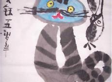 儿童中国画《小猫爱吃鱼》