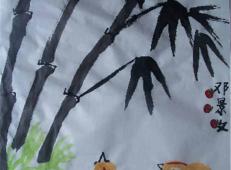 儿童中国画秋竹，儿童画竹林里的小鸡