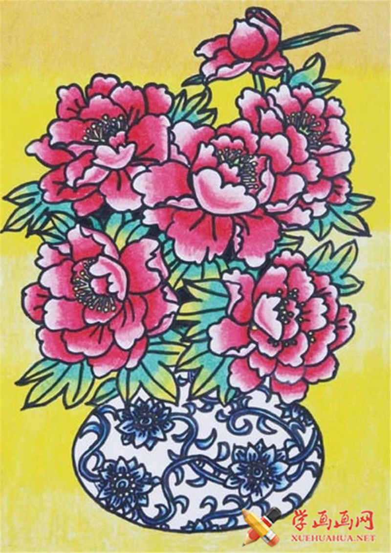 儿童中国画作品《花团锦簇》