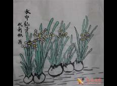 儿童画水中仙子，水仙花中国画