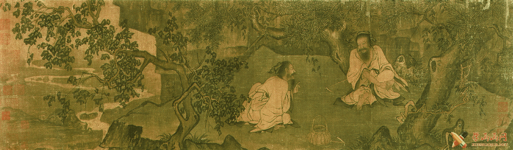 李唐水墨人物《采薇图》鉴赏（高清大图）-露西学画画