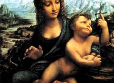 达芬奇油画作品《纺车边的圣母》