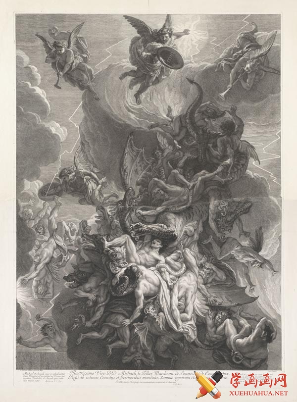 法国勒布伦《叛逆天使的堕落》大型版画高清作品鉴赏