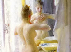 《洗澡的女子》水彩画作品欣赏