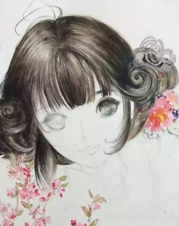 【水彩画】抱海棠花的女孩画法图解教程