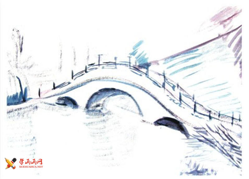 水粉画风景教程《桥的画法》