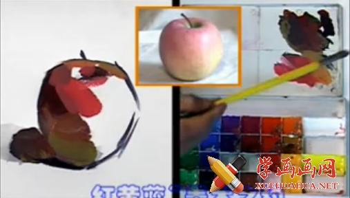水粉画单体静物视频教程-苹果的画法(1)
