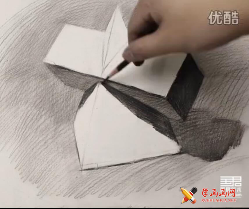 石膏几何体《方锥穿插体》画法步骤教程