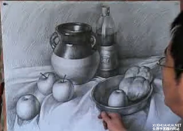 陶罐、可乐瓶、苹果、金属盆、土豆素描画法视频教程