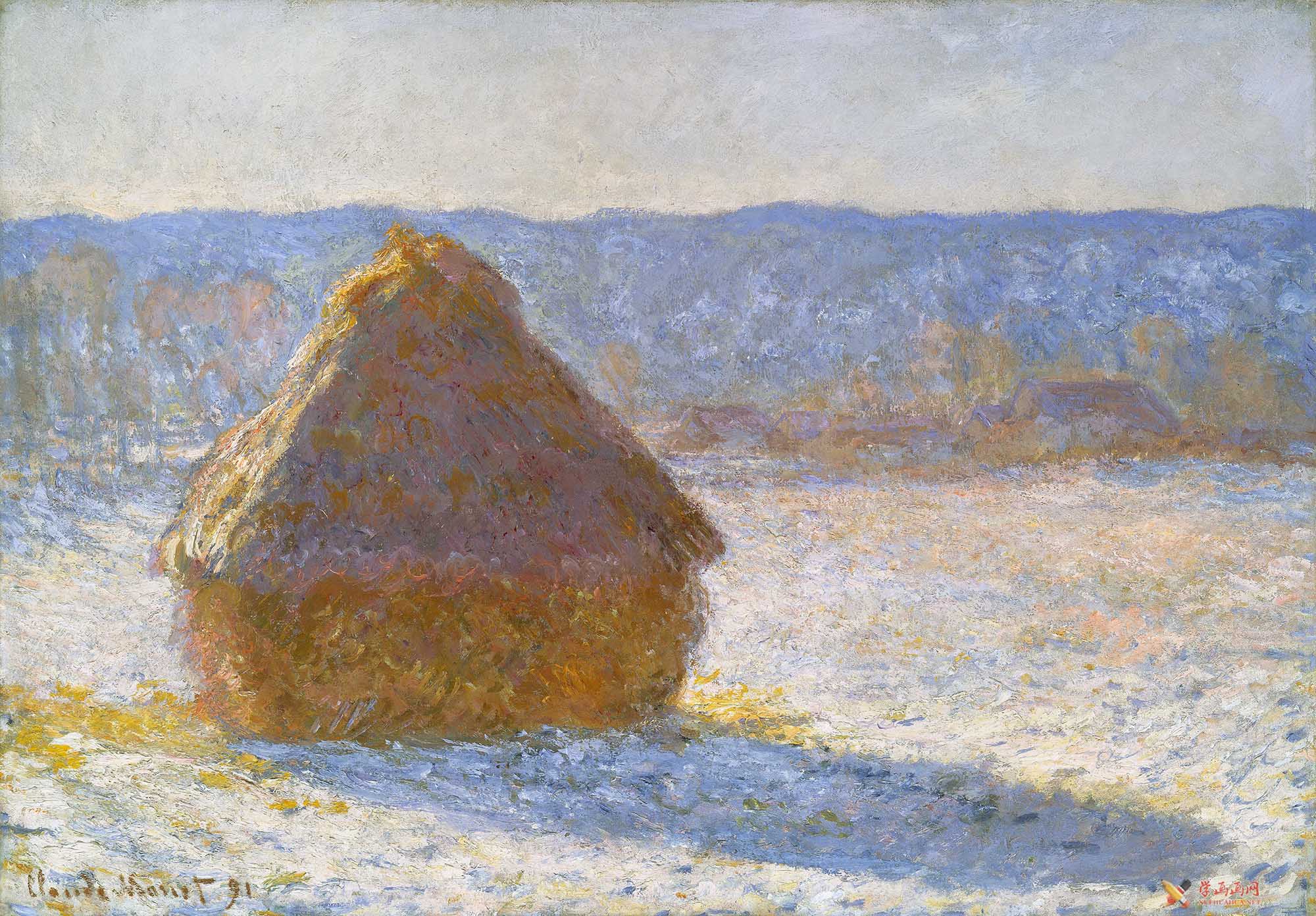 色彩大师莫奈作品欣赏《冬季早晨时的干草堆》(1)