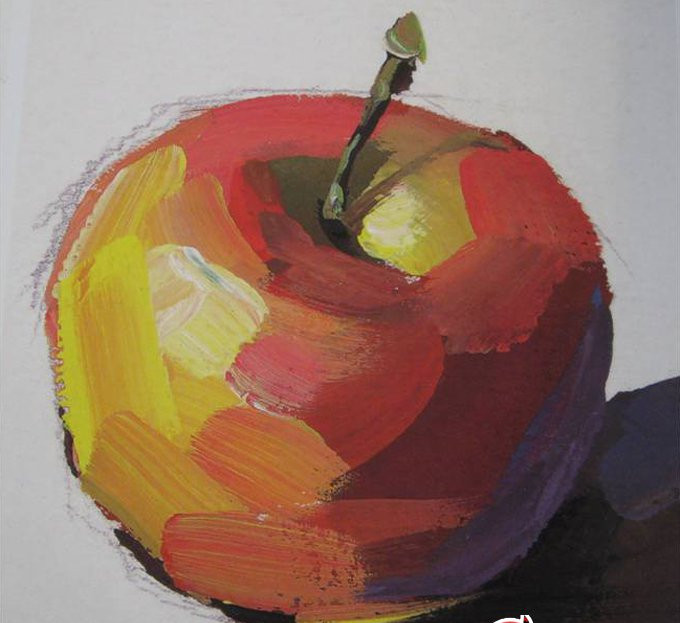 适合初学者的水粉画苹果的简单画法：四步画出苹果