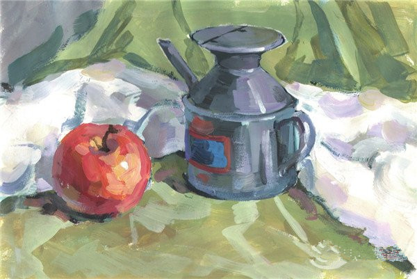 水粉苹果的画法步骤和水粉醋壶的绘画技法