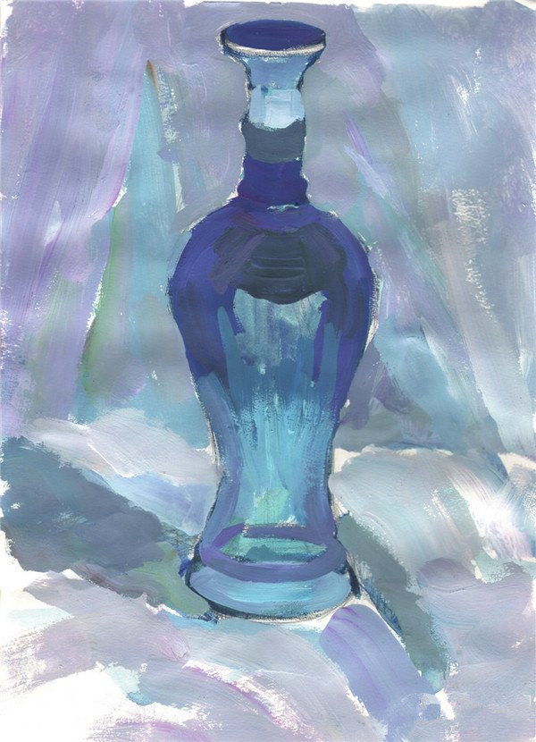 水粉酒瓶怎么画？水粉蓝色酒瓶的绘画教程