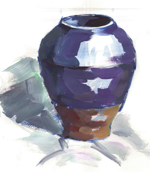 紫色水粉陶罐的画法步骤和绘画技法