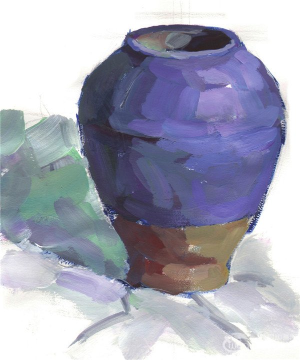 紫色水粉陶罐的画法步骤和绘画技法