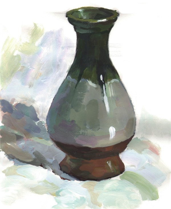 绿色花瓶水粉画教程