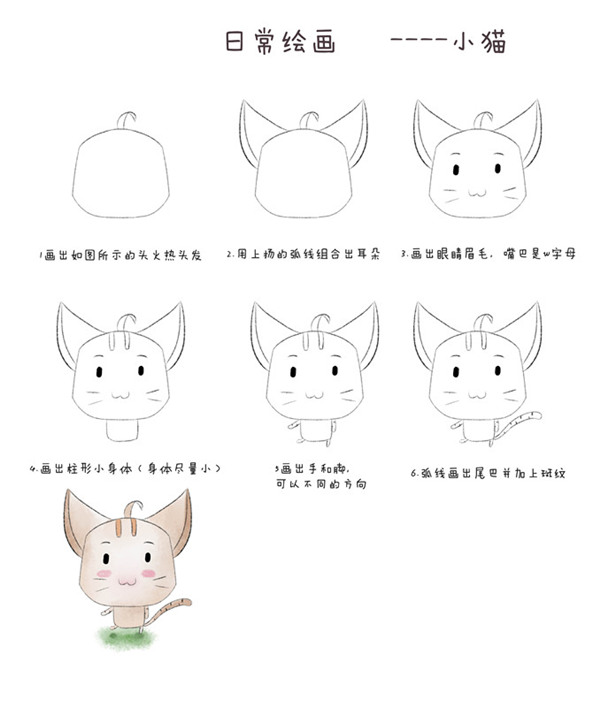 动物简笔画：大耳猫的画法
