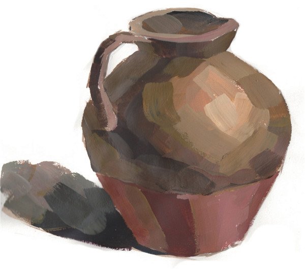 水粉画陶罐图文步骤：褐色陶罐的绘画教程
