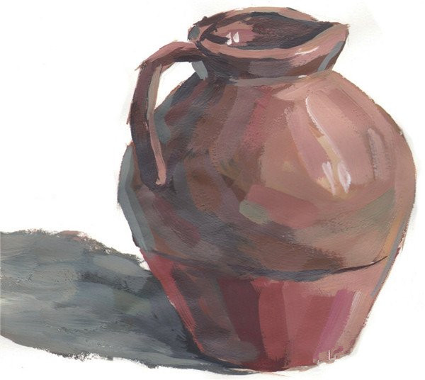 水粉画陶罐图文步骤：褐色陶罐的绘画教程