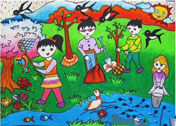 保护地球儿童水粉画作品欣赏