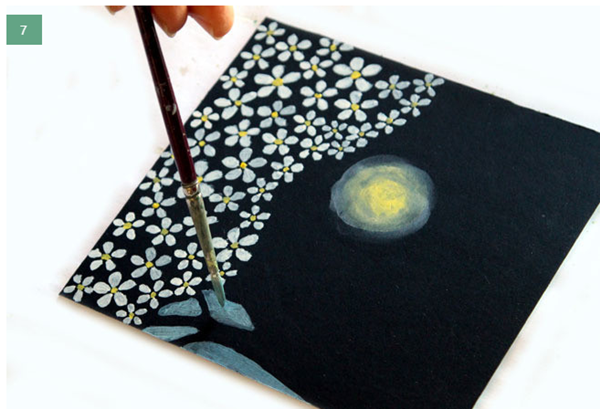漫天飘雪丙烯手绘樱花的画法教程