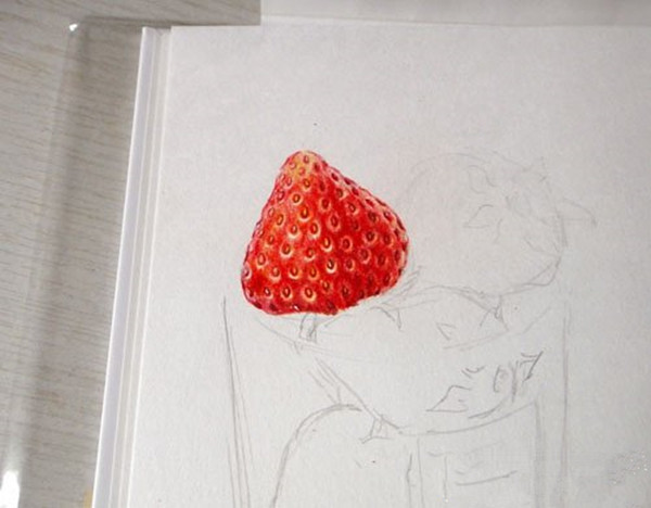 MUJI杯子和彩铅草莓的画法步骤