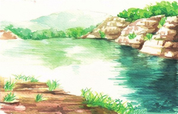 山水风景画水彩画画法步骤