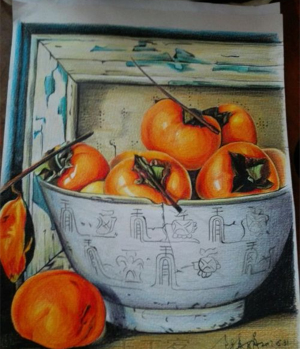 彩铅画水果教程：柿子的画法