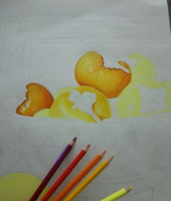 彩铅画水果教程：柿子的画法