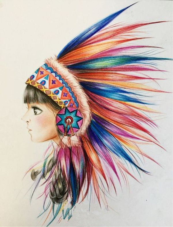 彩铅写实人物教程：印第安少女