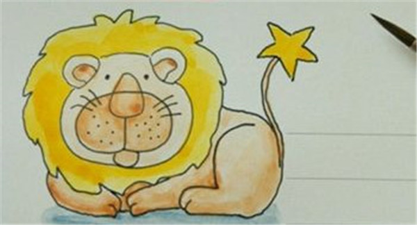 可爱的狮子水彩画教程