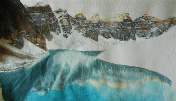 简单唯美的水粉画教程：雪山湖泊