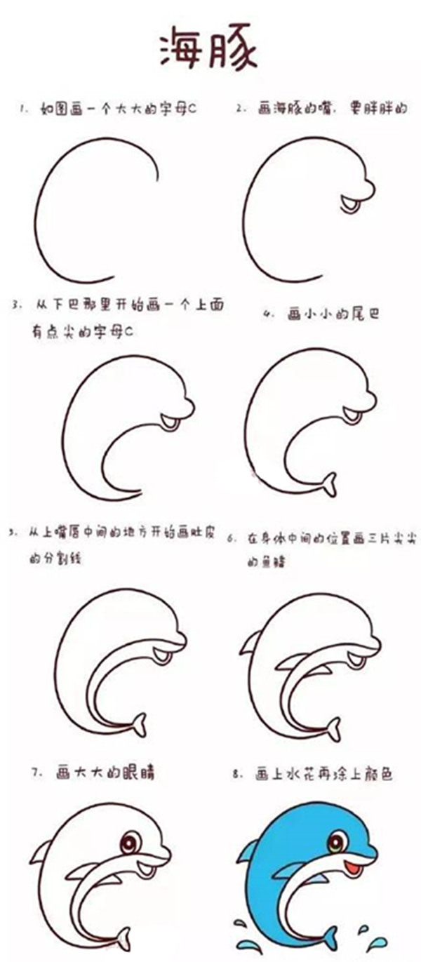 海豚的简笔画画法图片