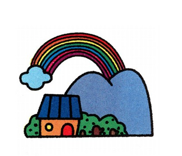 彩虹简笔画彩色的彩虹和房子