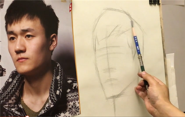 素描男青年头像解构