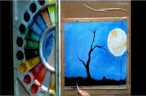 树怎么画?月空下的树木油画视频教程